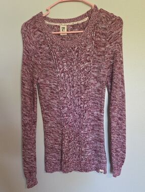 Roxy Women's Marled Red/Maroon Cable-Knit Sweater